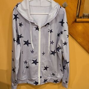 Distressed Star Patterned Zip-Up Hoodie Purple Size.XL